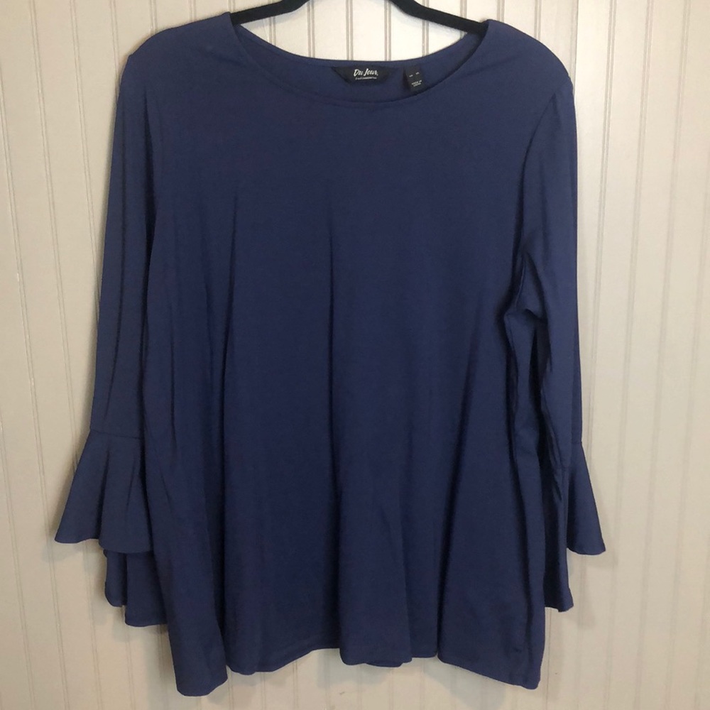 Du Jour Navy Bell Sleeve Top